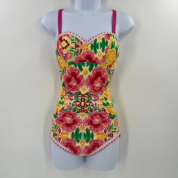 New Figleaves Frida Underwired Tummy Control One Piece Swimsuit Size 30E Floral - Picture 1 of 12